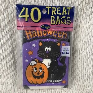 VTG Halloween Trick Or Treat Paper Candy Bags Jack O Lantern Pumpkin Cat 40 Ct
